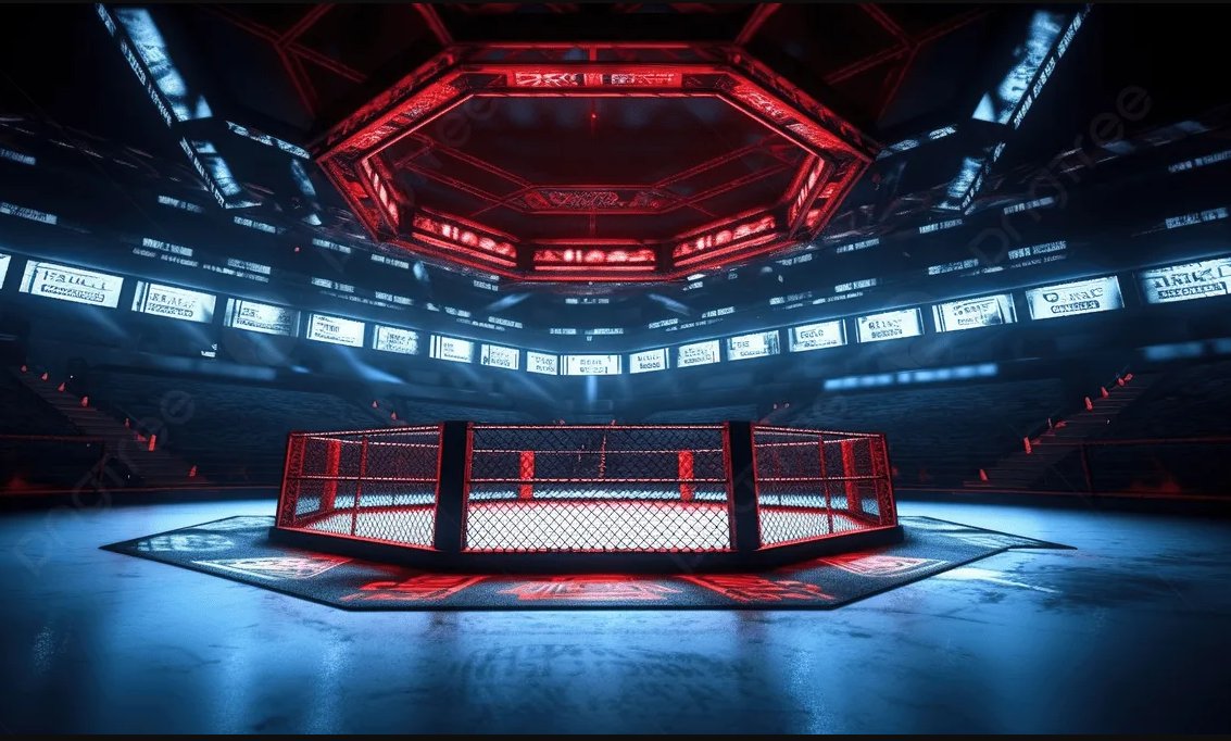 Duel Arena dövüş sporları etkinliği için dramatik arena atmosferi illüstrasyonu