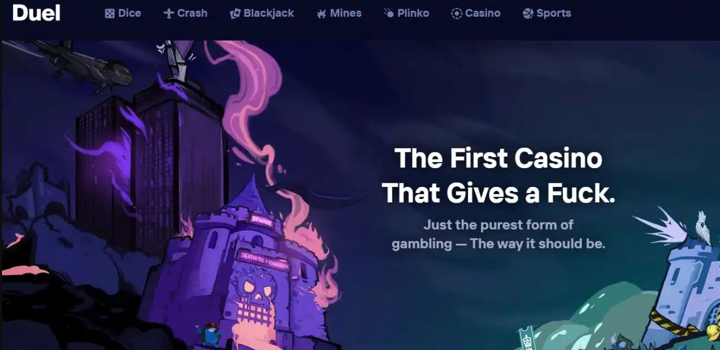 Duel Casino brand banner — the first casino that gives a fuck